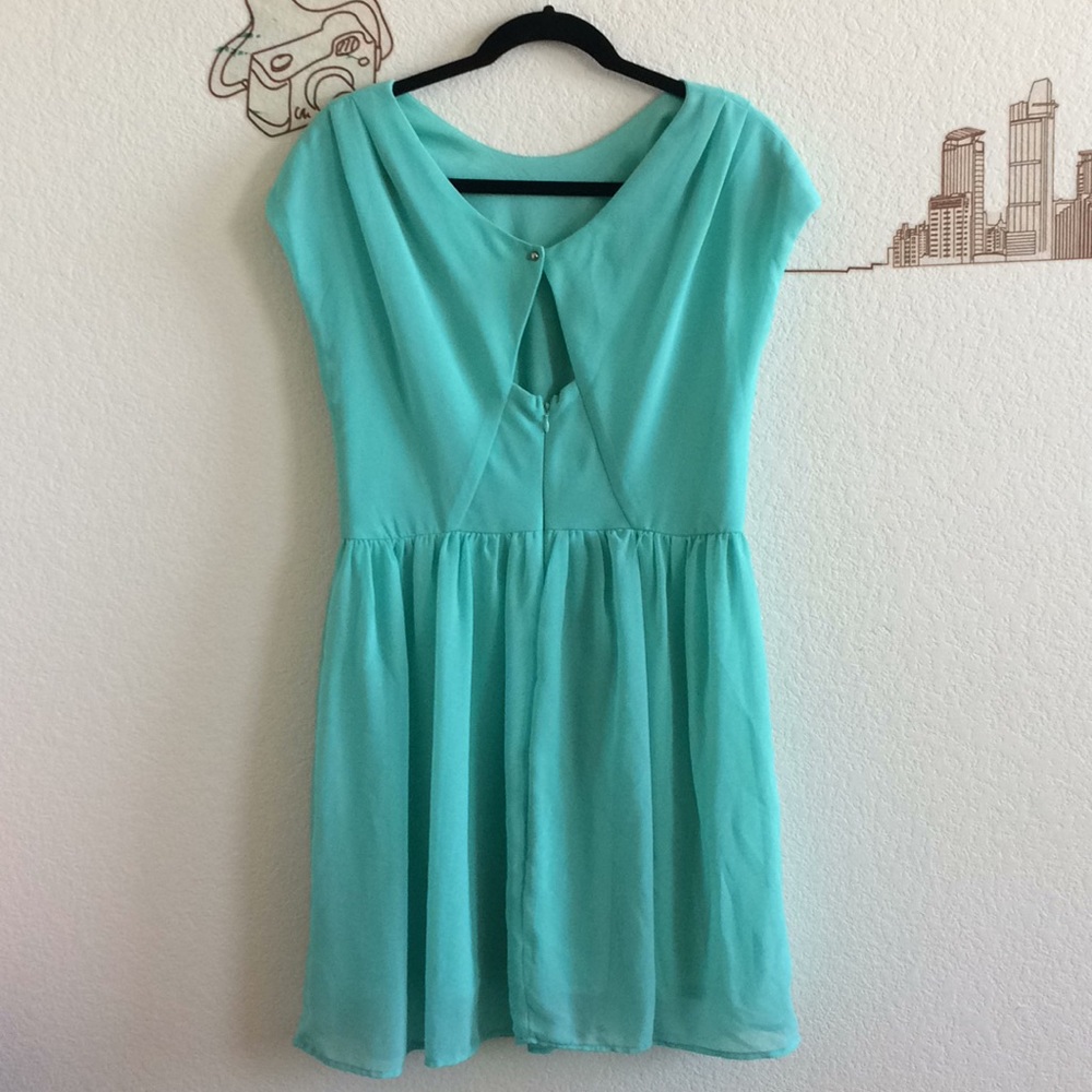 Xhilaration Blue Open Back Zip Up Short Sleeve Mini Dress Size Large - Picture 3 of 5